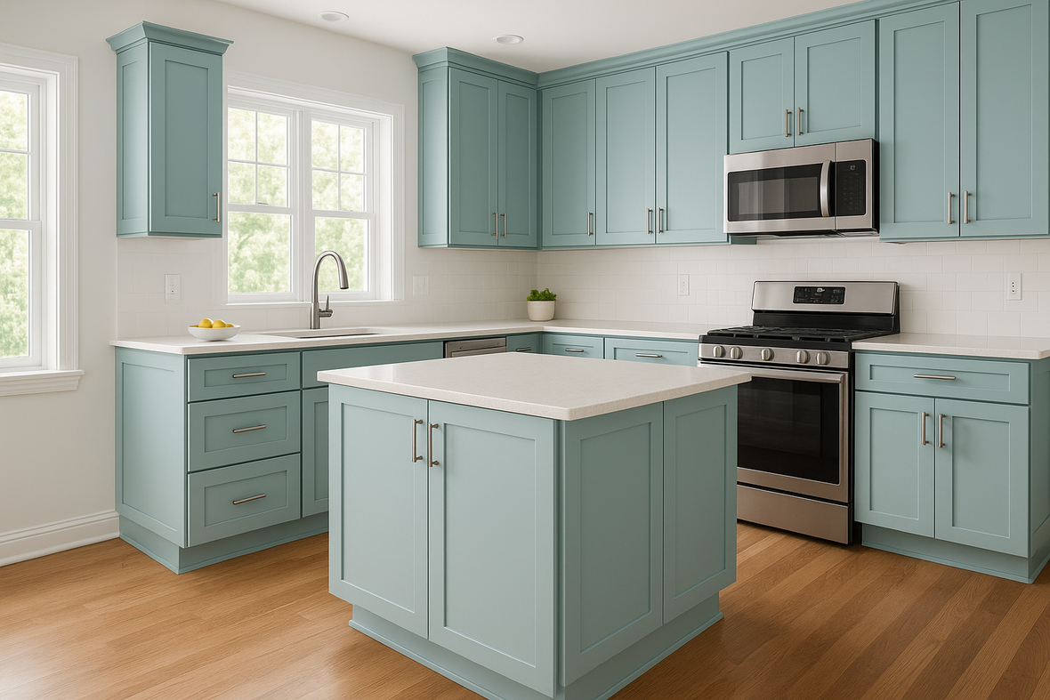 Watery Kitchen Cabinets | Sherwin-Williams SW 6478 Cabinet Color Spotlight