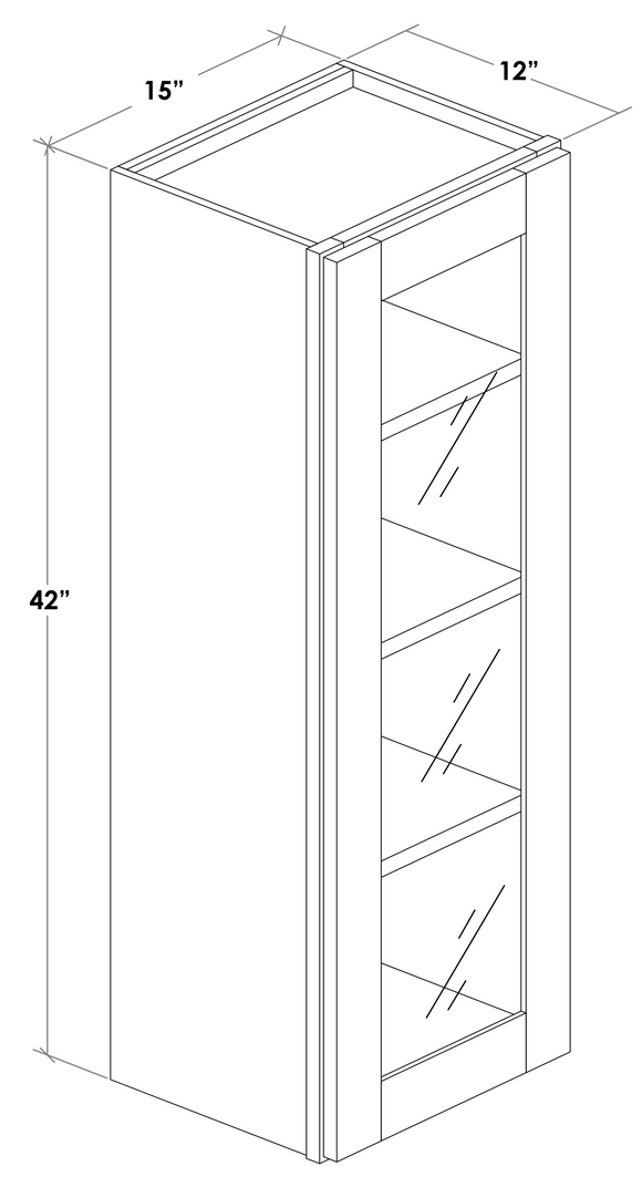 W1542GDR - Assembled Concord Tricorn Black - Glass Door Wall Cabinet - Single Door - Hinges on Right