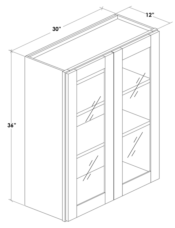 W3036GD - Assembled Concord Tricorn Black - Glass Door Wall Cabinet - Double Door