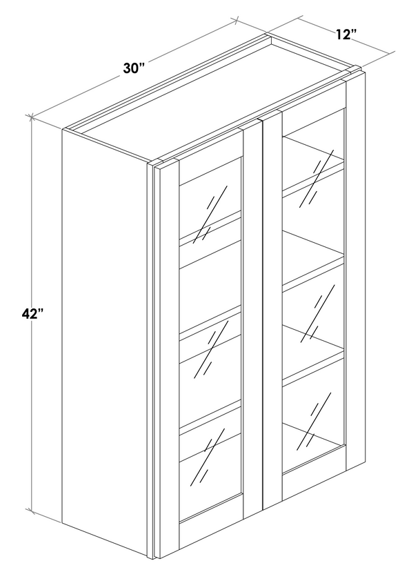 W3042GD - Assembled Concord Tricorn Black - Glass Door Wall Cabinet - Double Door
