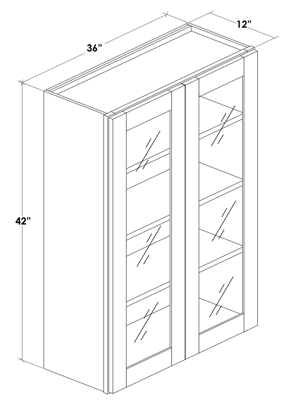 W3642GD - Assembled Concord Tricorn Black - Glass Door Wall Cabinet - Double Door