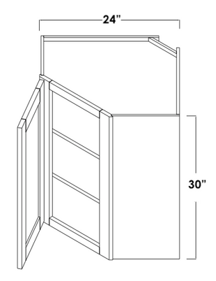 WDC2430L - Assembled Concord Tricorn Black - Corner Wall Cabinet - Single Door - Hinges on Left