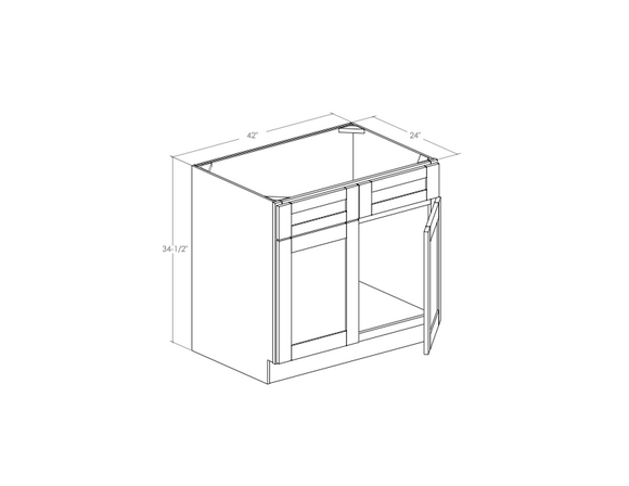 SB42 - Assembled Concord Tricorn Black - Sink Base Cabinet - Double Doors/False Drawer Front