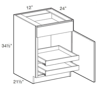 B12R-2T - Manhattan High Gloss White - Base 12" - Single Door/Single Drawer - 2 Rollout Trays - Hinges On Right