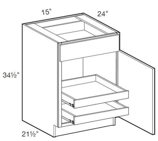 B15R-2T - Manhattan High Gloss White - Base 15" - Single Door/Single Drawer - 2 Rollout Trays - Hinges On Right