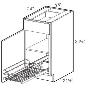 B18L-1WT - Manhattan High Gloss White - Base 18" w/1 Wire Pullout Tray - Single Door/Single Drawer - Hinges On Left