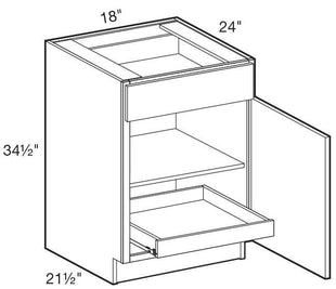 B18R-1T - Manhattan High Gloss White - Base 18" - Single Door/Single Drawer - 1 Rollout Tray - Hinges On Right