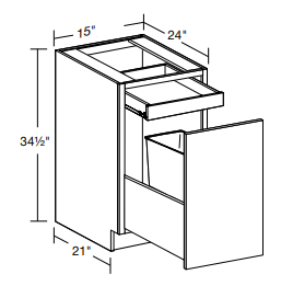 B1DWB15 - Manhattan High Gloss Metallic - Base Deluxe Single Wastebasket 15" - Single Pullout Door/Single Drawer