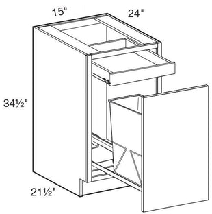 B1WB15 - Manhattan High Gloss White - Base Single Wastebasket 15" - Single Pullout Door/Single Drawer