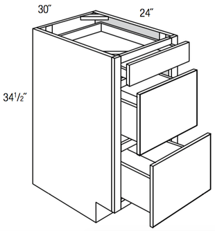 DB30 - Norwich Recessed - 3 Drawer Base Cabinet