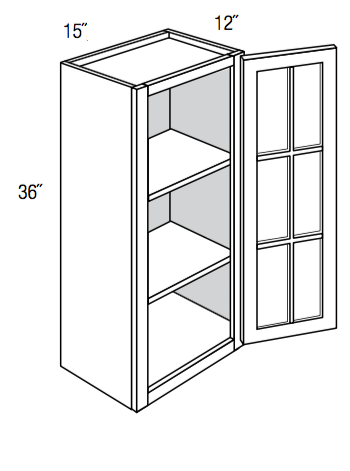 GW1536  - Essex Castle - Wall Cabinet - Standard Mullion Single Glass Door (No Mullions)