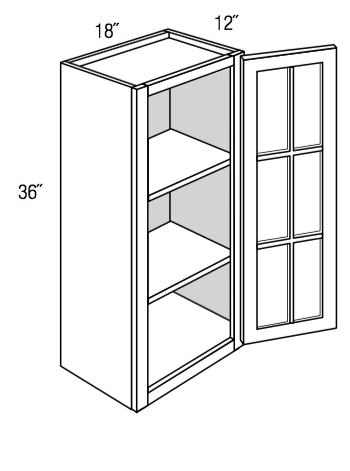 GW1836  - Essex Castle - Wall Cabinet - Standard Mullion Single Glass Door (No Mullions)