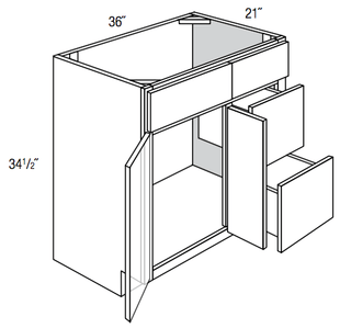 V3621D-R - Trenton Slab - Vanity Base 2 Door, 2 Drawers - Drawers on Right