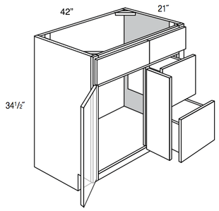 V4221D-R - Trenton Slab - Vanity Base 2 Door, 2 Drawers - Drawers on Right
