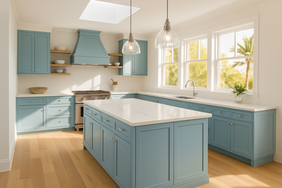 Meander Blue Kitchen Cabinets | Sherwin-Williams SW 6484 Cabinet Color Spotlight