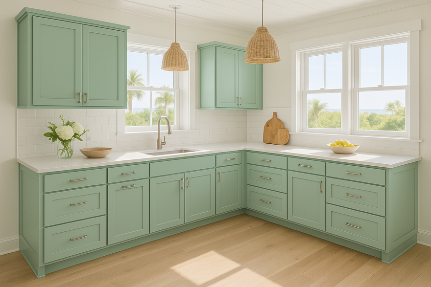 Aloe Kitchen Cabinets | Sherwin-Williams SW 6464 Cabinet Color Spotlight