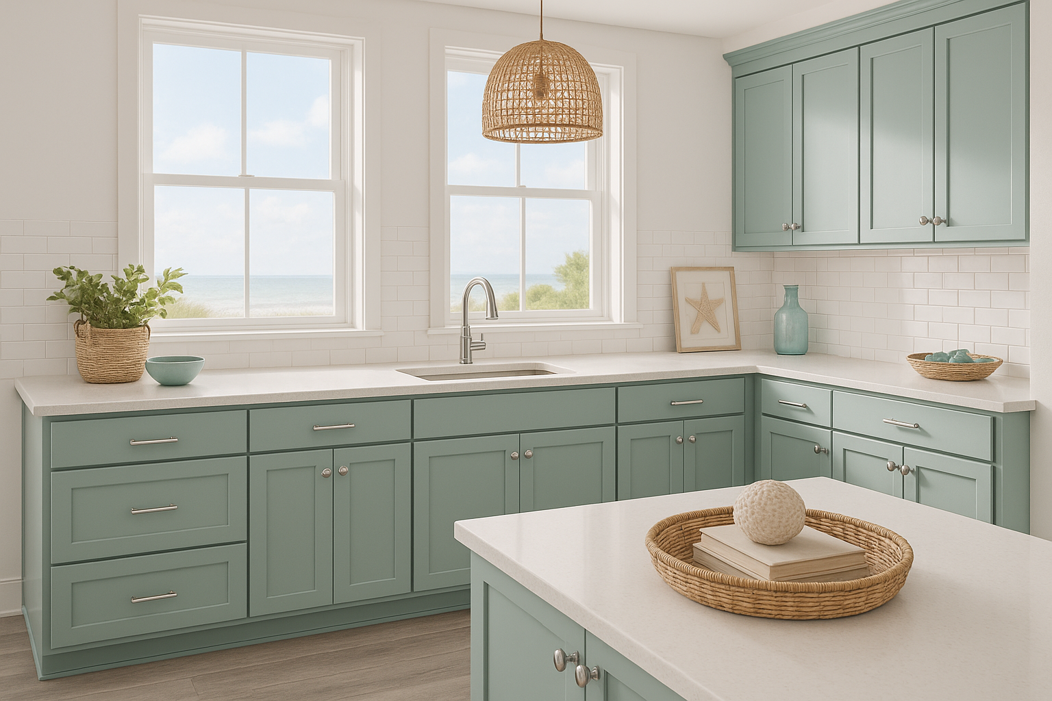 Everglade Mist Kitchen Cabinets | Sherwin-Williams SW 9634 Cabinet Color Spotlight