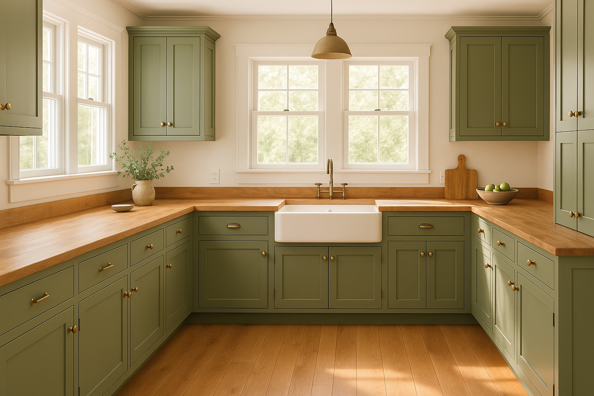 Gratifying Green Kitchen Cabinets | Sherwin-Williams SW 6435 Cabinet Color Spotlight