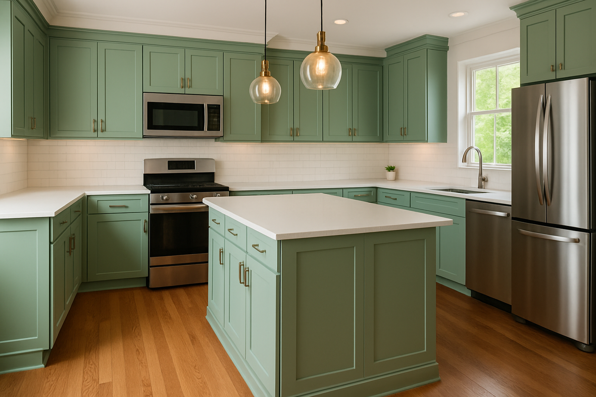 Dill Green Kitchen Cabinets | Sherwin-Williams SW 6438 Cabinet Color Spotlight