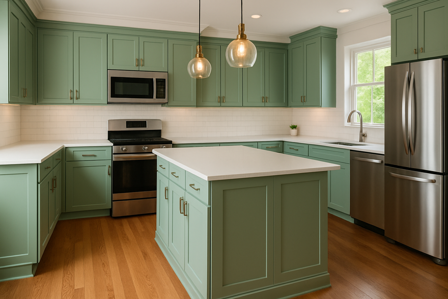 Dill Green Kitchen Cabinets | Sherwin-Williams SW 6438 Cabinet Color Spotlight
