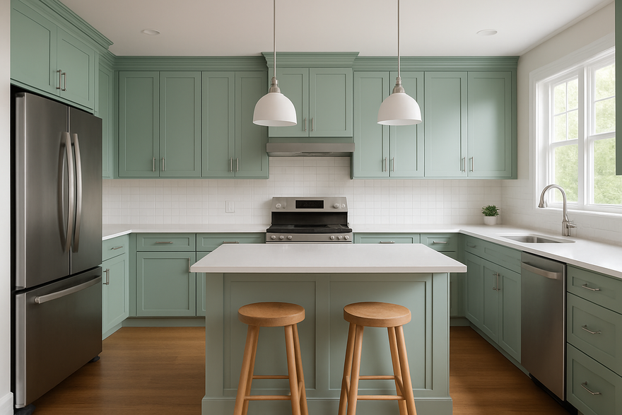 Oyster Bay Kitchen Cabinets | Sherwin-Williams SW 6206 Cabinet Color Spotlight