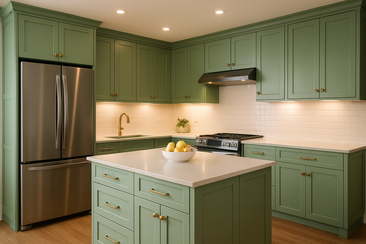 Reseda Green Kitchen Cabinets | Sherwin-Williams SW 6414 Cabinet Color Spotlight