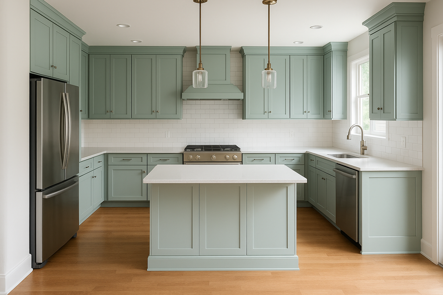 Sea Salt Kitchen Cabinets | Sherwin-Williams SW 6204 Cabinet Color Spotlight