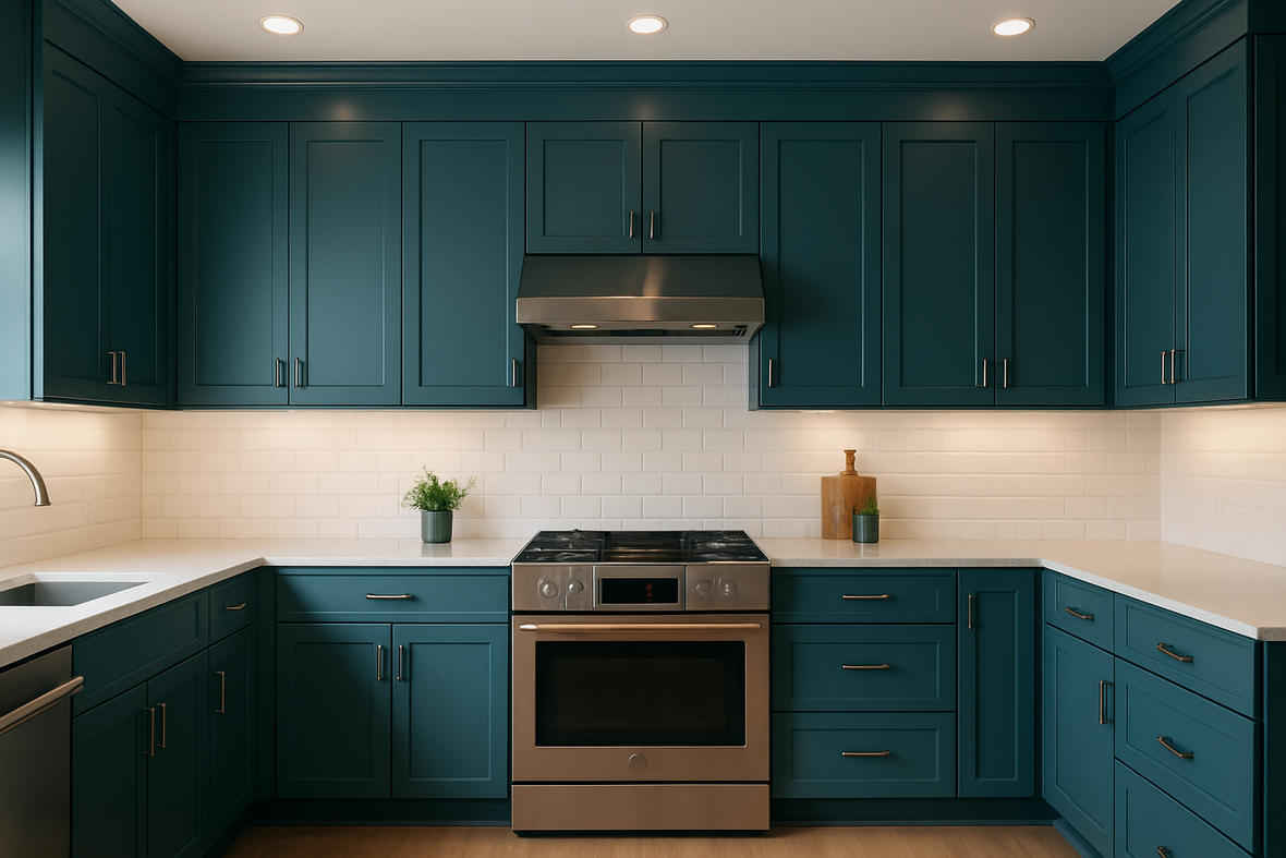 Seaworthy Kitchen Cabinets | Sherwin-Williams SW 7620 Cabinet Color Spotlight