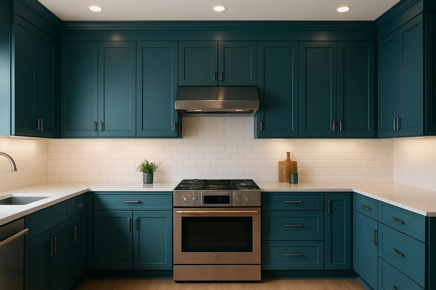 Seaworthy Kitchen Cabinets | Sherwin-Williams SW 7620 Cabinet Color Spotlight