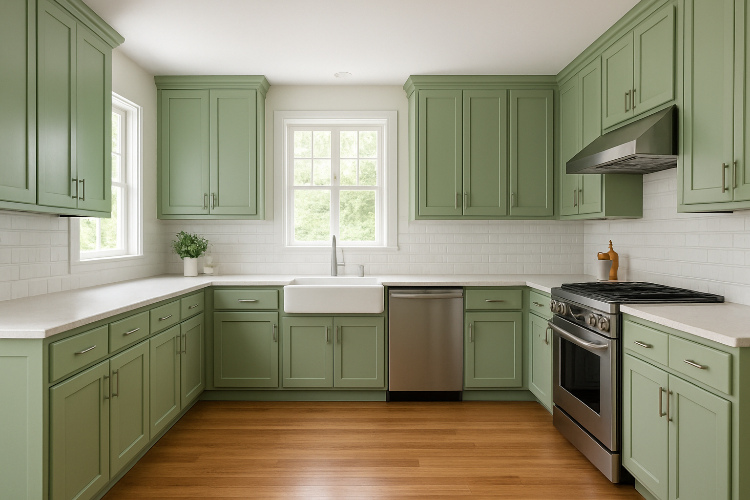 Softened Green Kitchen Cabinets | Sherwin-Williams SW 6177 Cabinet Color Spotlight