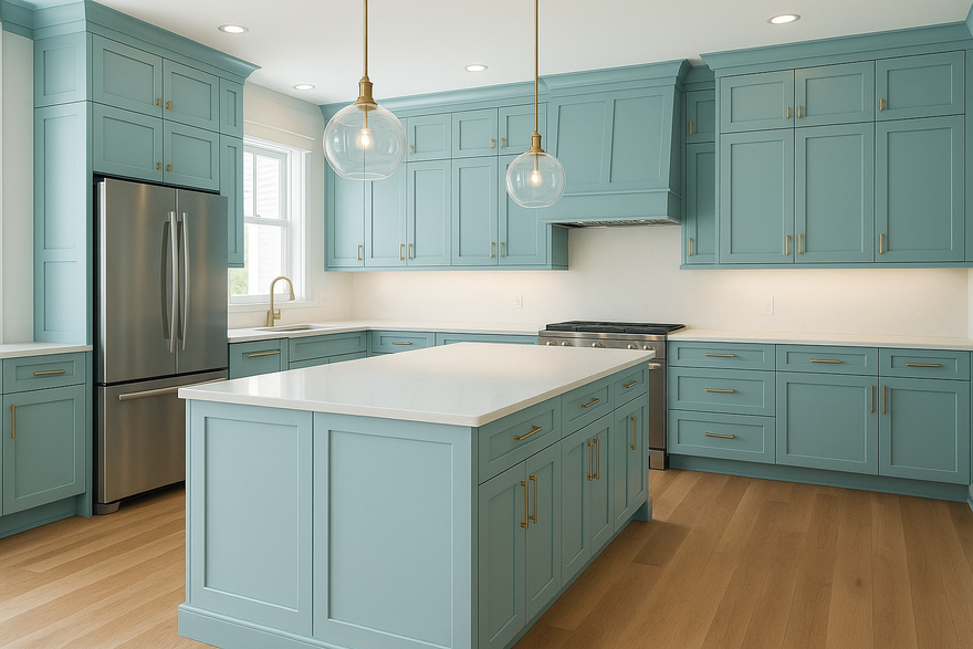 Tradewind Kitchen Cabinets | Sherwin-Williams SW 6218 Cabinet Color Spotlight