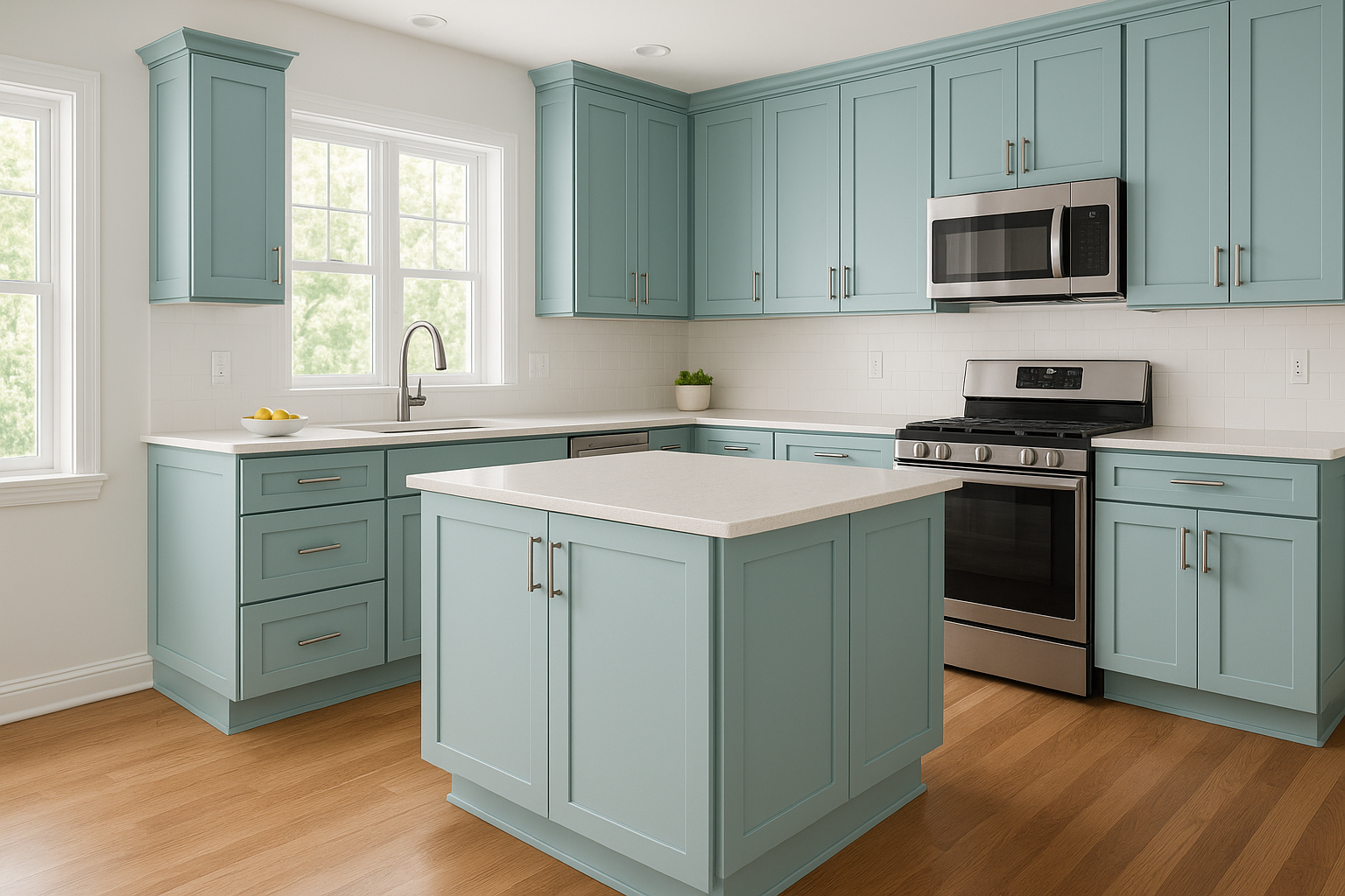 Watery Kitchen Cabinets | Sherwin-Williams SW 6478 Cabinet Color Spotlight