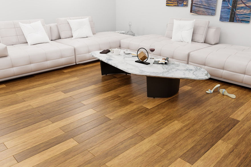 stylish living room with wood flooring