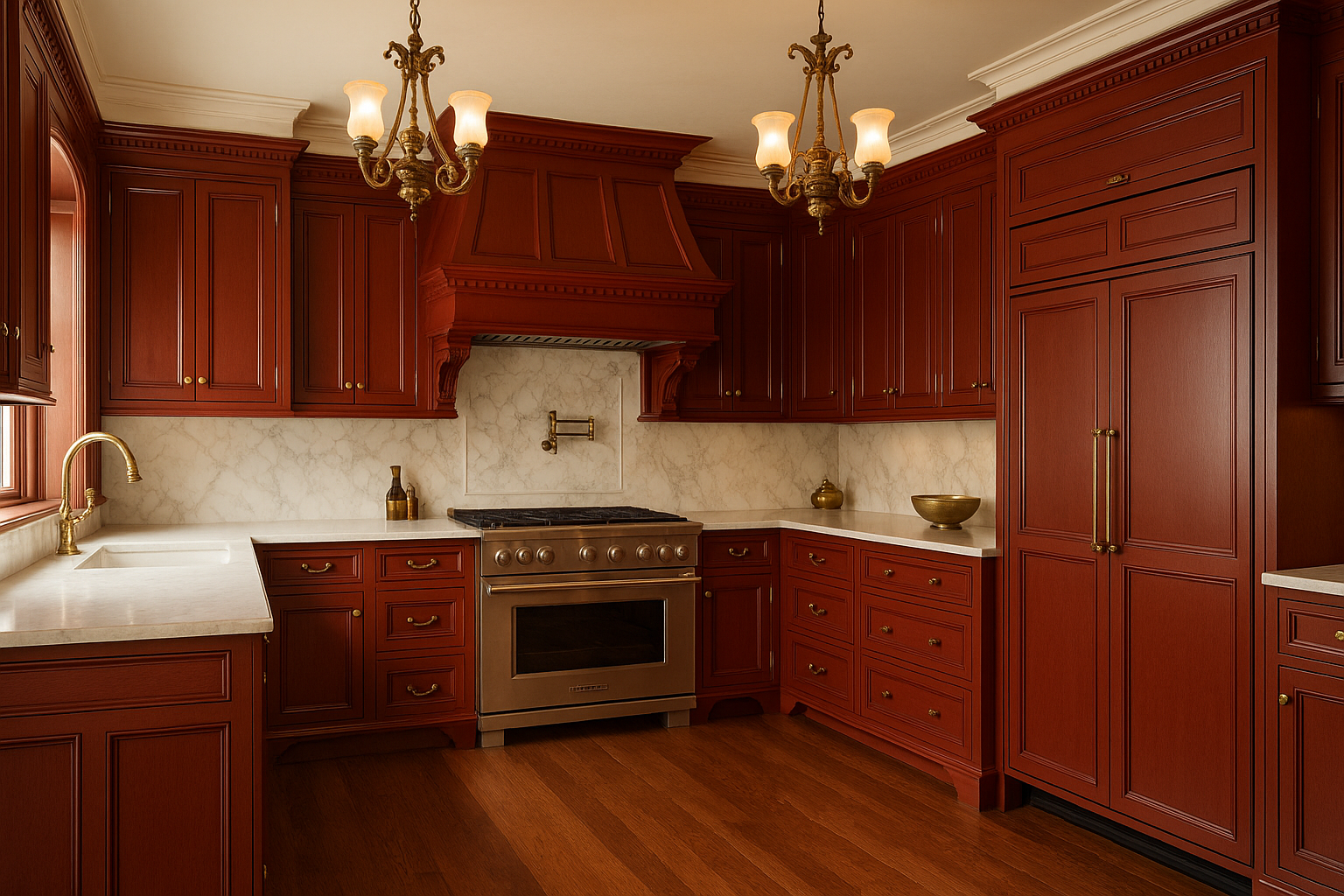 Rookwood Dark Red Kitchen Cabinets | Sherwin-Williams SW 2801 Cabinet ...