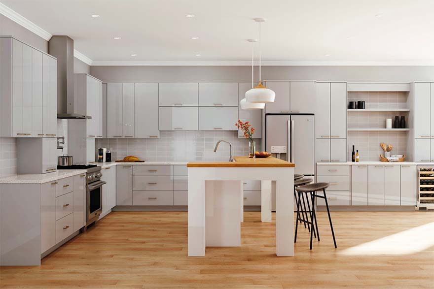white and gray cabinets