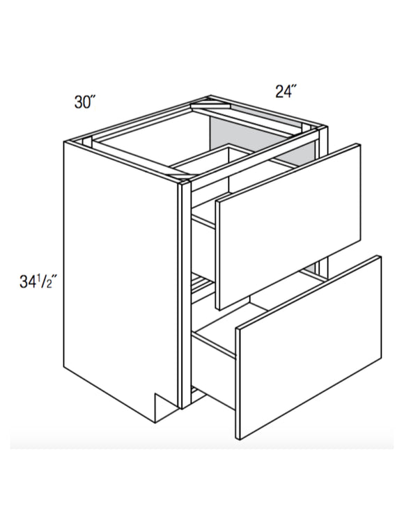 DB30-2 - Assembled Concord Tricorn Black - Drawer Base Cabinet - Double Drawers