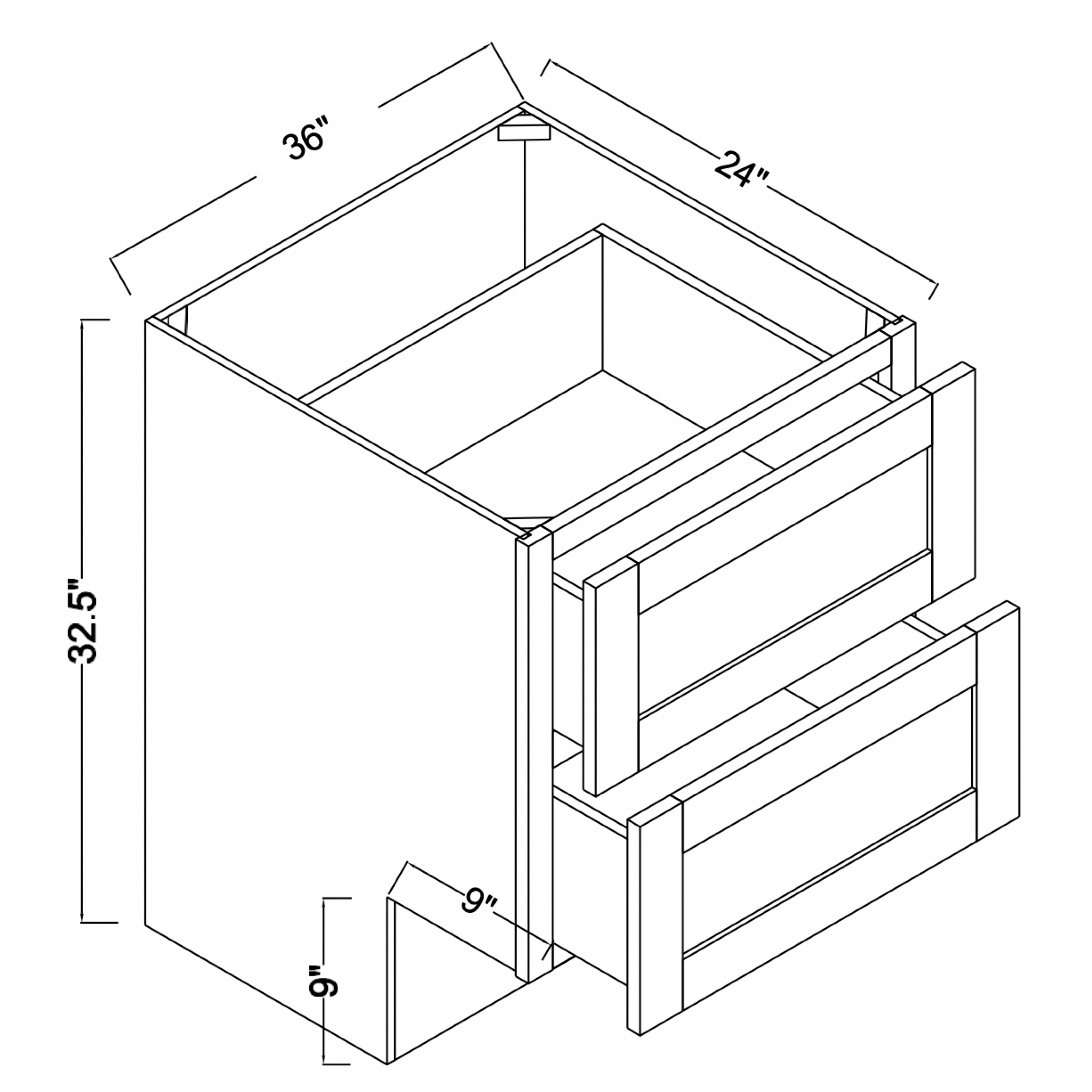 DB36-2ADA - Assembled Concord Naval Blue - ADA Drawer Base Cabinet - Double Drawers (Modified Cabinet)