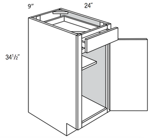 B09L - Assembled Avalon Raised Panel - Base Cabinet - Single Door/Drawer - 9"W x 34.5"H x 24"D - Hinges on Left