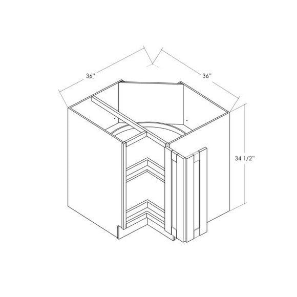 BLS36N - RTA Weston White Shaker - Lazy Susan Corner Cabinet - Bi Fold Doors - No Tray - 1 Shelf