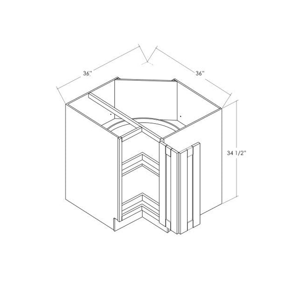BLS36N - RTA Weston White Shaker - Lazy Susan Corner Cabinet - Bi Fold Doors - No Tray - 1 Shelf
