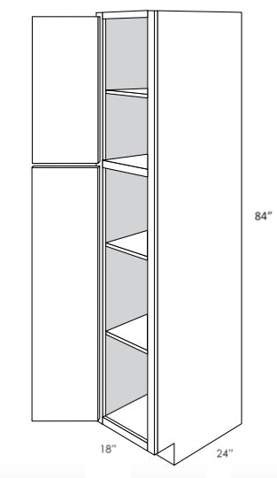WP1884L - Assembled Avalon Raised Panel - Utility Pantry Cabinet - Single Doors - 18"W x 84"H x 24"D - Hinges on Left