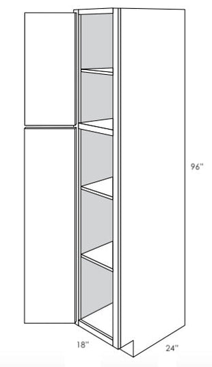 WP1896L - Avalon Raised Panel in Sherwin-Williams® Dorian Gray (SW 7017) - Utility Pantry Cabinet - Single Doors - 18"W x 96"H x 24"D - Hinges on Left