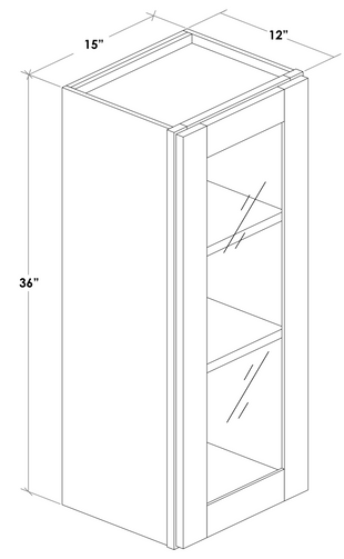 W1536GDL - Assembled Concord Tricorn Black - Glass Door Wall Cabinet - Single Door - Hinges on Left