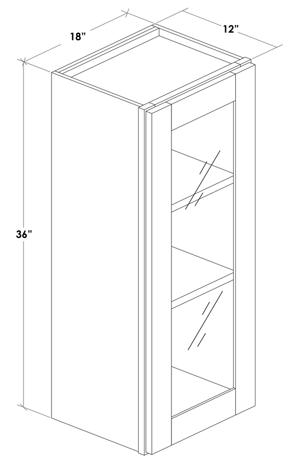 W1836GDR - Assembled Concord Polar White - Glass Door Wall Cabinet - Single Door - Hinges on Right