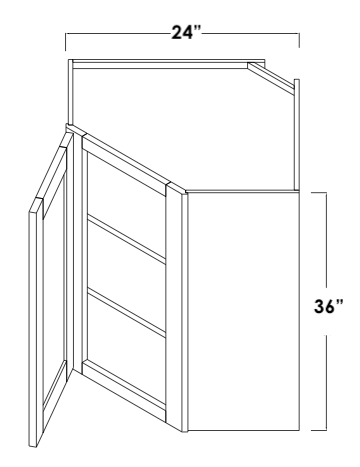 WDC2436L - Assembled Concord Tricorn Black - Corner Wall Cabinet - Single Door - Hinges on Left