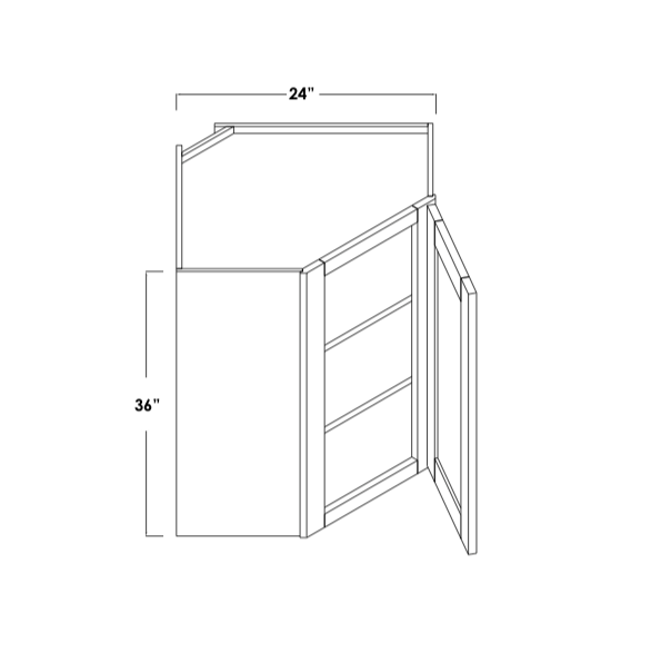 WDC2436R - Assembled Concord Weston White Shaker - Corner Wall Cabinet - Single Door - 24"W x 36"H x 12"D - Hinges on Right