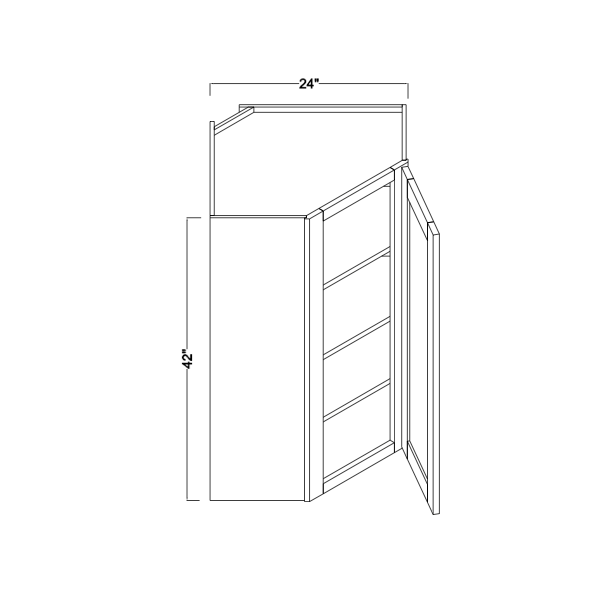 WDC2442R - Assembled Concord Weston White Shaker - Corner Wall Cabinet - Single Door - 24"W x 42"H x 12"D - Hinges on Right