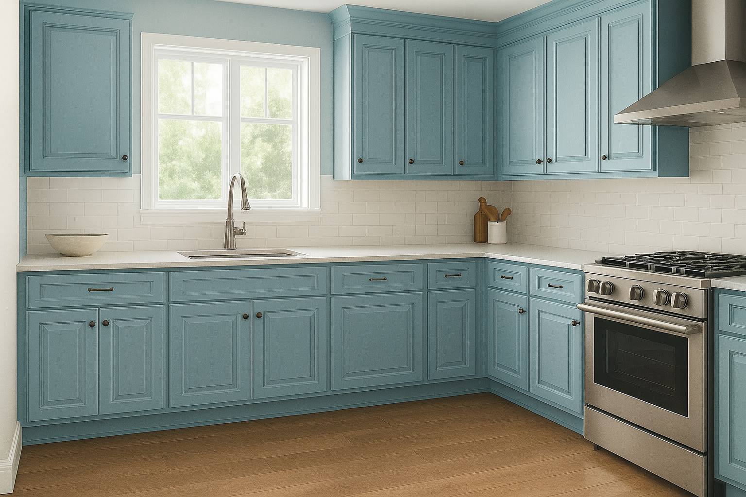 Sherwin Williams Upward Blue Kitchen Cabinets – Avalon Raised Panel