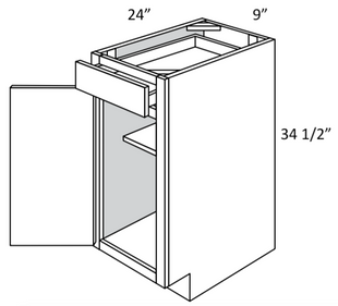 B09L - Assembled Cream White Shaker - Base Cabinet - Single Door/Drawer - 9"W x 34.5"H x 24" - Hinges on Left