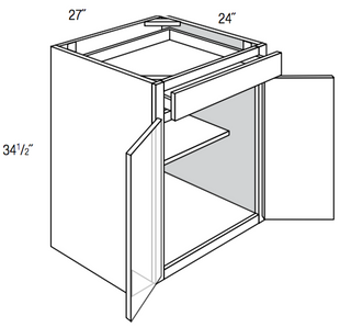 B27 - RTA Unfinished Shaker - Base Cabinet - Double Door/Single Drawer - 27"W x 34.5"H x 24"D